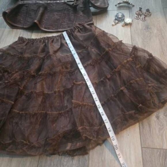Brocade Steampunk Bustiers Corset with Jacket and Belt brown petticoat skirt - Picture 12 of 16